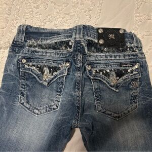 Miss Me Distressed Blue Jeans with Sequin Detail